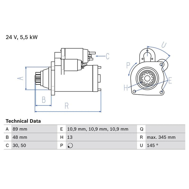 Bosch Starter Motor 24V 5.5kW 13 Teeth 0 986 024 670