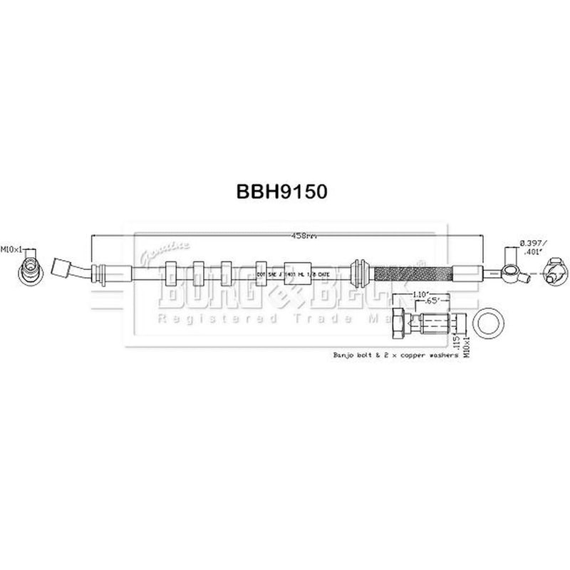 Borg & Beck Brake Hydraulic Hose Line Front Left BBH9150