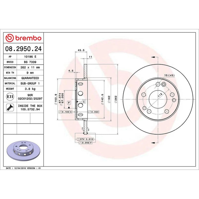 Brembo 2 x Solid Front Brake Discs 08.2950.24