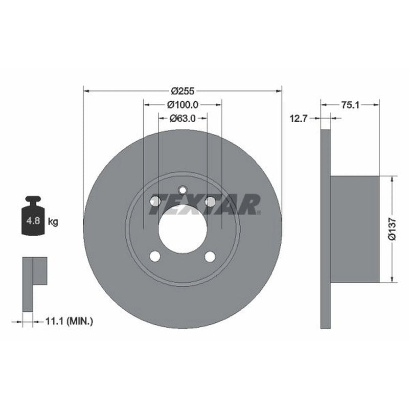 Textar 2 x Solid Front Brake Discs 92011600