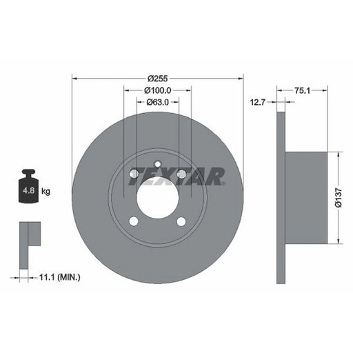 Textar 2 x Solid Front Brake Discs 92011600