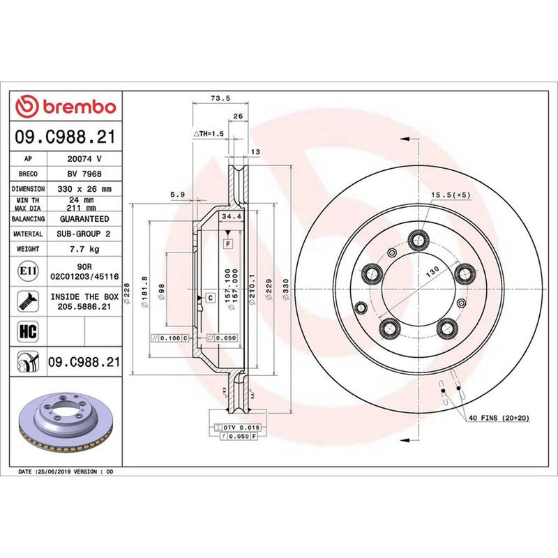 Brembo 2 x Rear Brake Discs 09.C988.21