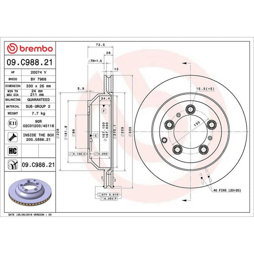 Brembo 2 x Rear Brake Discs 09.C988.21