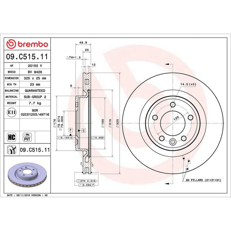 Brembo 2 x Rear Brake Discs 09.C515.11