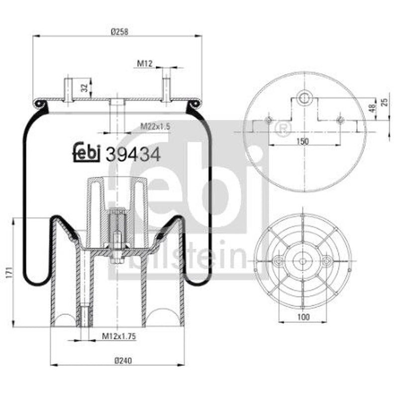 Febi Air Suspension Bellow 290mm Rear Right 39434