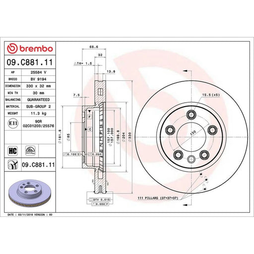 Brembo 2 x Front Brake Discs 09.C881.11
