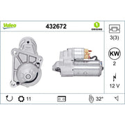 Valeo Starter Motor 12V 2kW 11 Teeth 432672