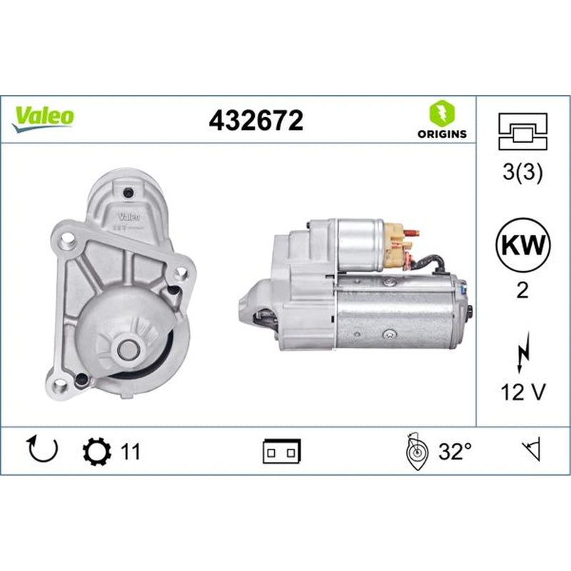 Valeo Starter Motor 12V 2kW 11 Teeth 432672