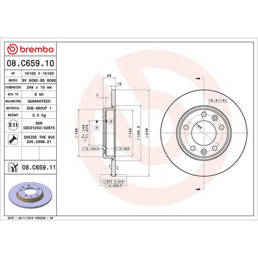 Brembo 2 x Solid Rear Brake Discs 08.C659.11