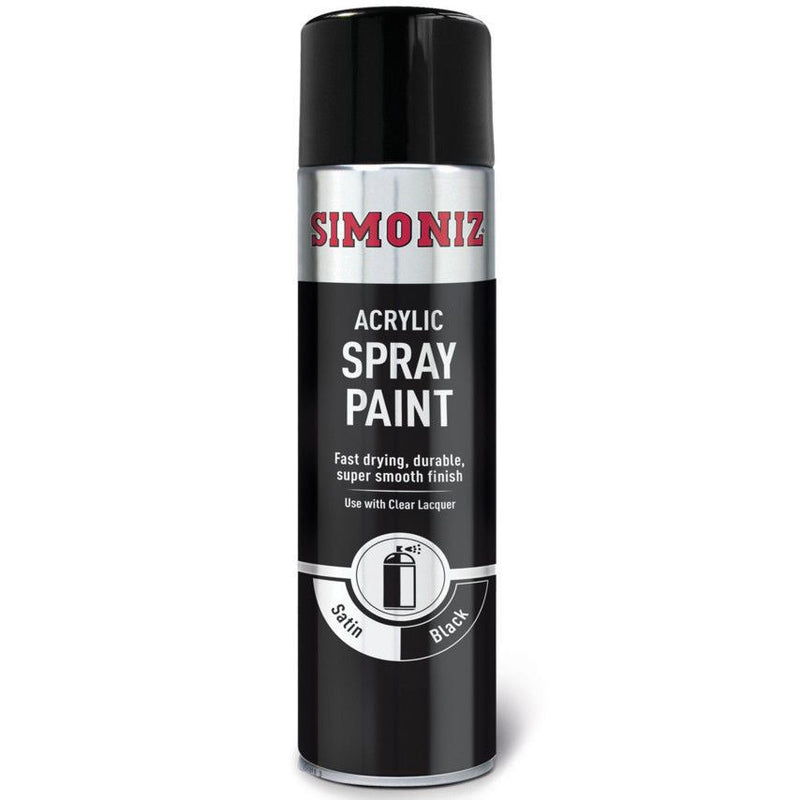 Simoniz Large Satin Black Acrylic Aerosol Spray Paint 500ml