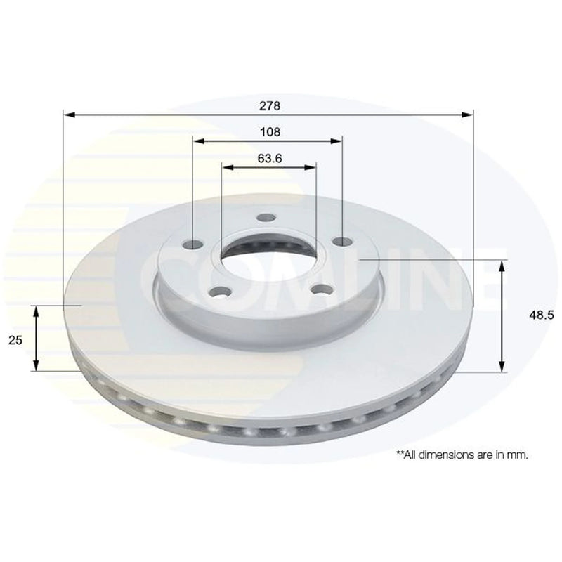 Comline 2 x Internally Vented Front Brake Discs ADC1926V