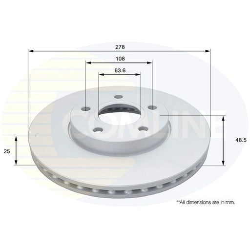 Comline 2 x Internally Vented Front Brake Discs ADC1926V