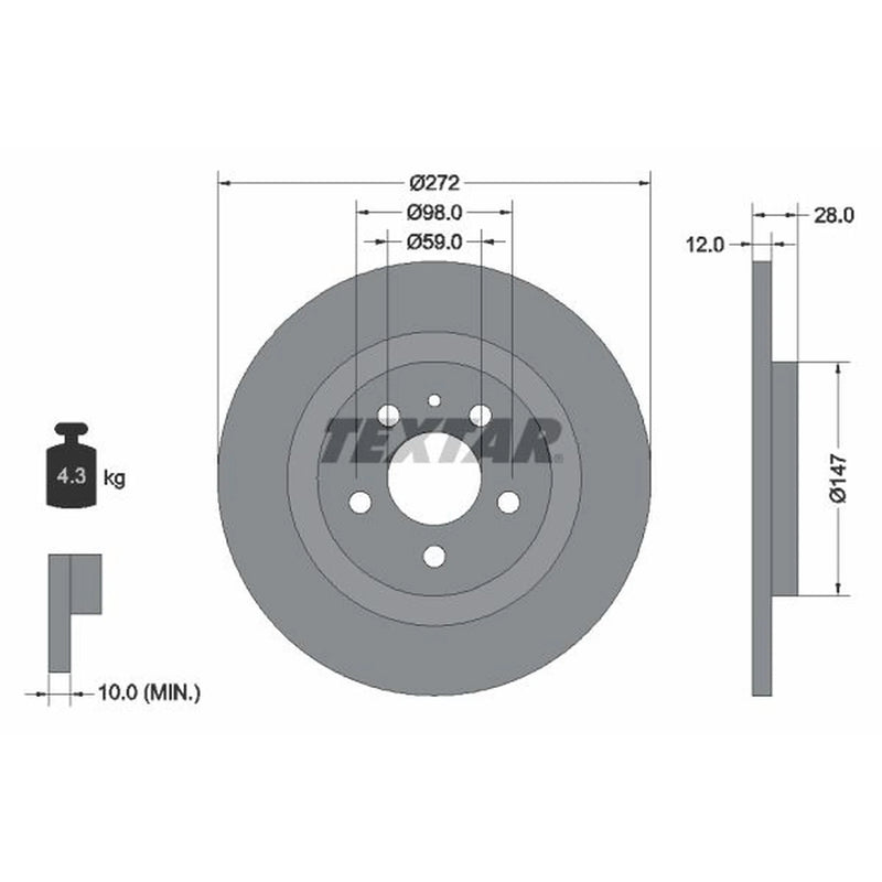 Textar 2 x Solid Rear Brake Discs 92118203