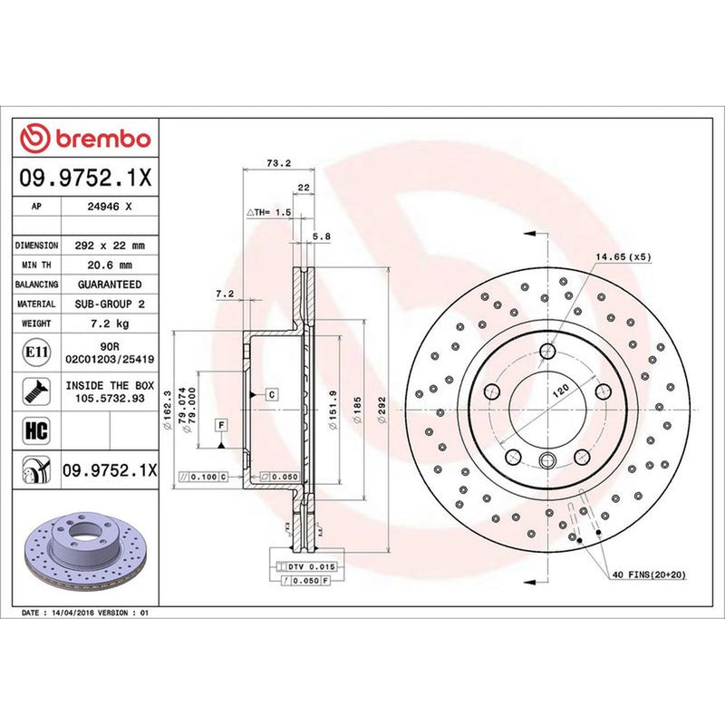 Brembo Xtra 2 x Perforated/Vented Front Brake Discs 09.9752.1X