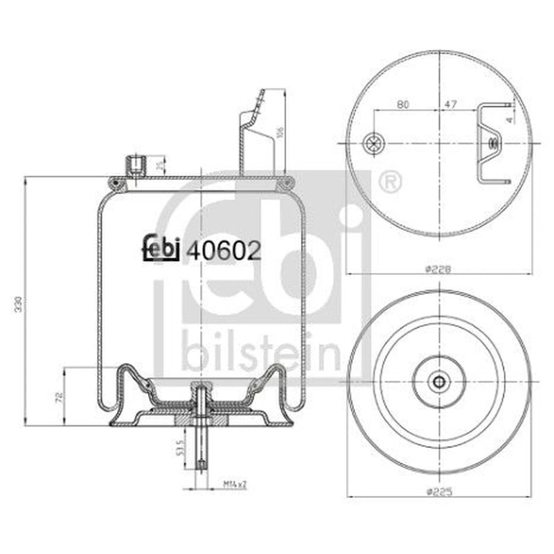 Febi Air Suspension Bellow 225mm Rear Right 40602