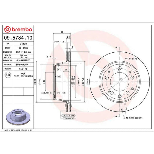 Brembo 2 x Rear Brake Discs 09.5784.10