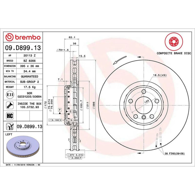Brembo 2 x Aluminium Front Brake Disc Hub Brake Discs 09.D900.13