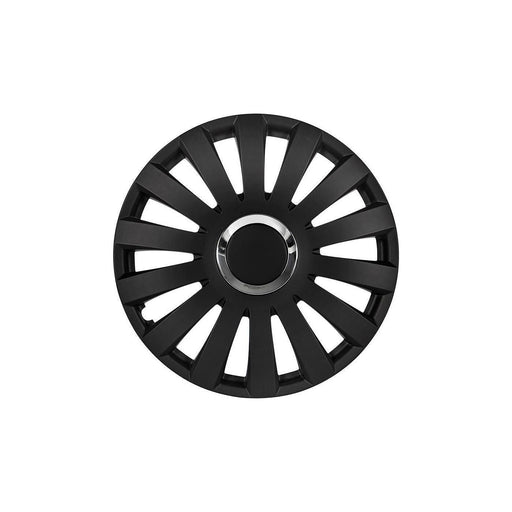 4x Black Matt Wheel Trims Hub Caps 16" Covers in Silver Ring  - Town Parts