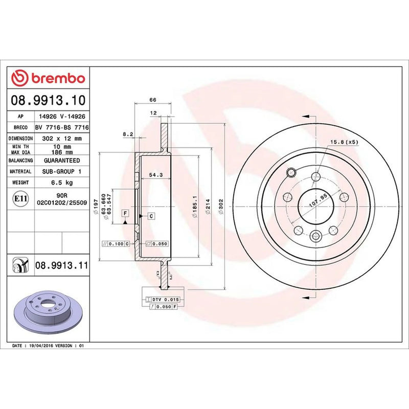 Brembo 2 x Solid Rear Brake Discs 08.9913.11
