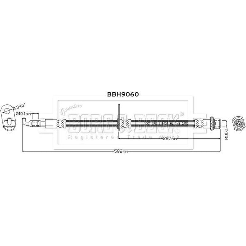 Borg & Beck Brake Hydraulic Hose Line Front Left BBH9060