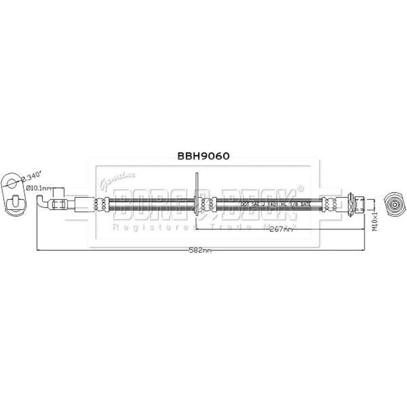 Borg & Beck Brake Hydraulic Hose Line Front Left BBH9060