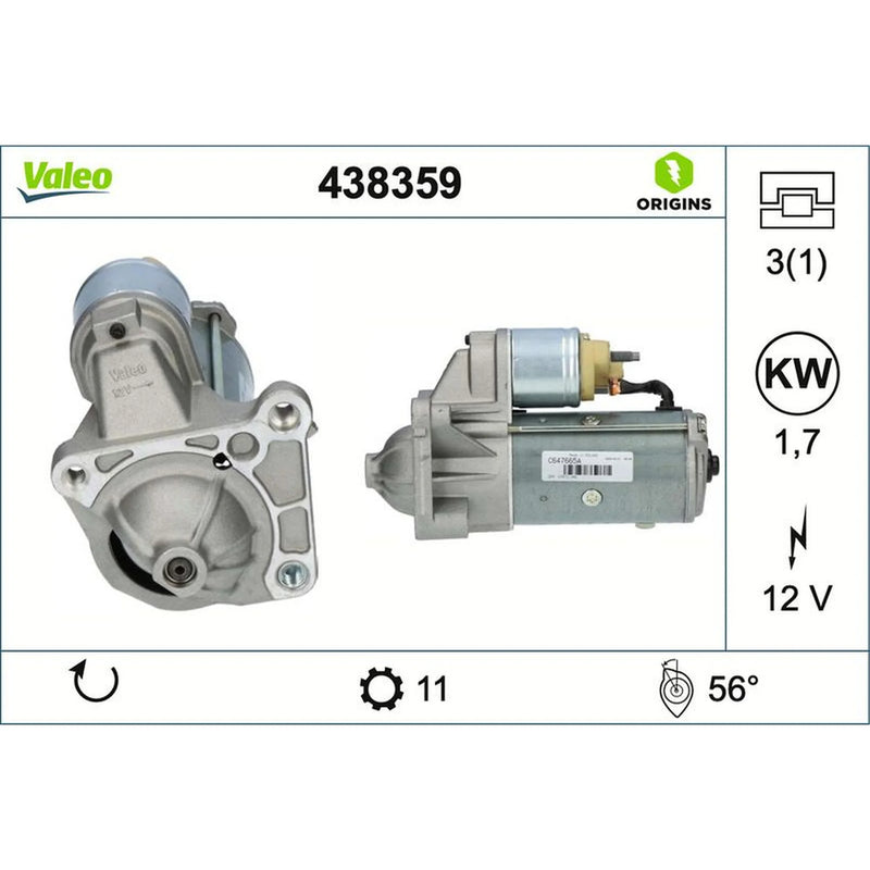 Valeo Starter Motor 12V 1.7kW 11 Teeth 438359
