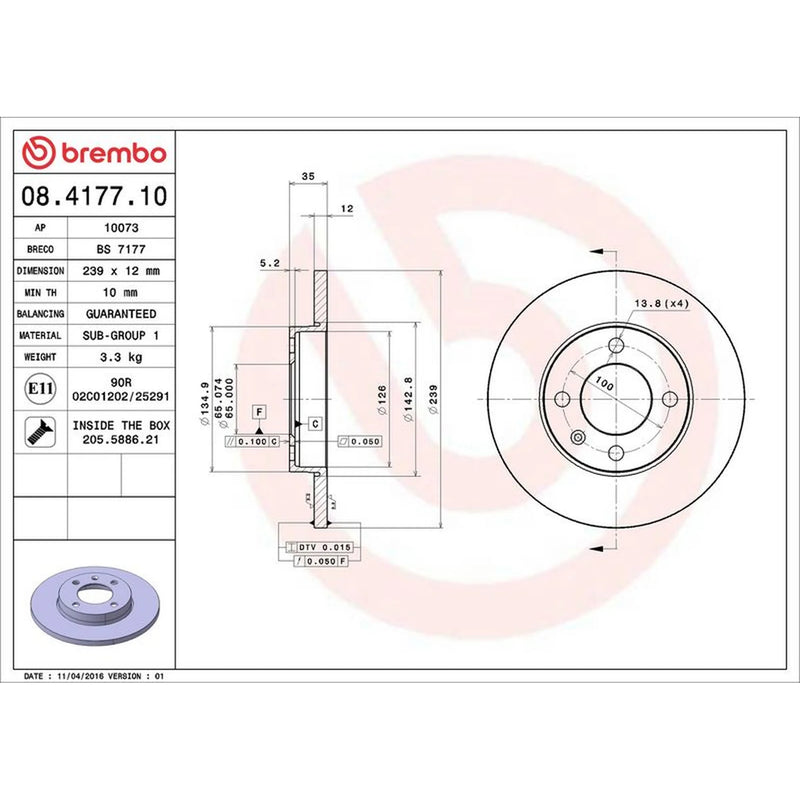 Brembo 2 x Solid Front Brake Discs 08.4177.10