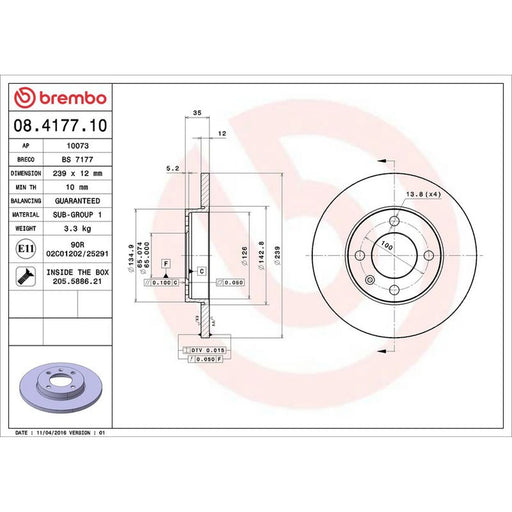 Brembo 2 x Solid Front Brake Discs 08.4177.10