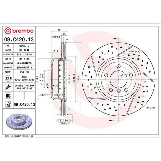 Brembo 2 x Aluminium Front Brake Disc Hub Brake Discs 09.C420.13