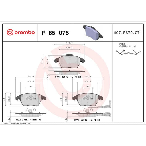 Brembo 4 x Front Brake Pad Set P85075