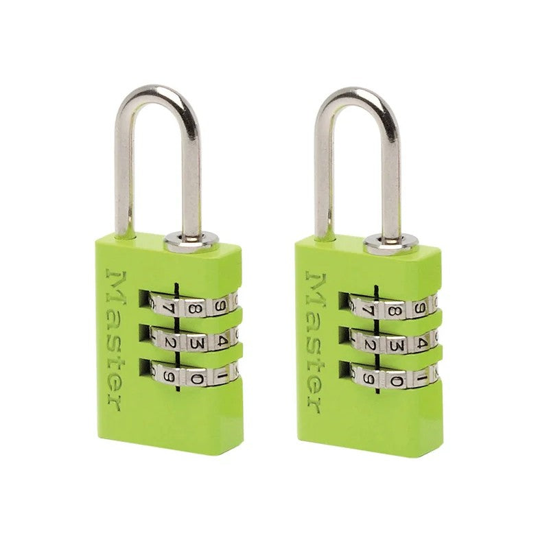 Master Lock Aluminium 3-Digit Combination 20mm Padlock Colour x 2 - 7620EURTCOL
