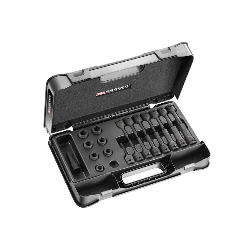 Facom 6-Point Stubby Impact Socket Set 1/2in SQDR, 23 Piece - NSS.J23PB