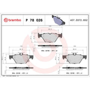 Brembo 4 x Rear Brake Pad Set P78026