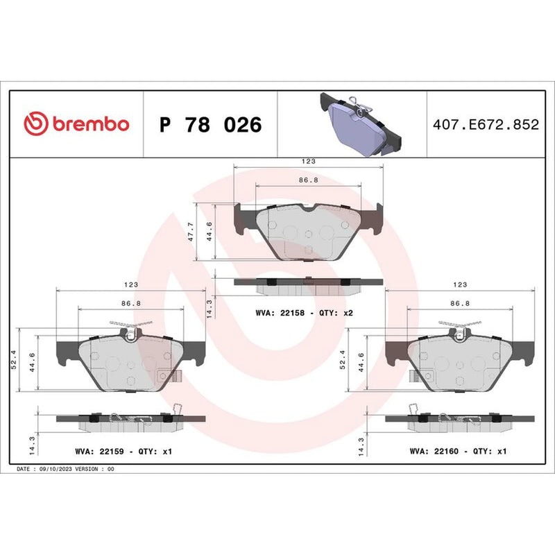 Brembo 4 x Rear Brake Pad Set P78026