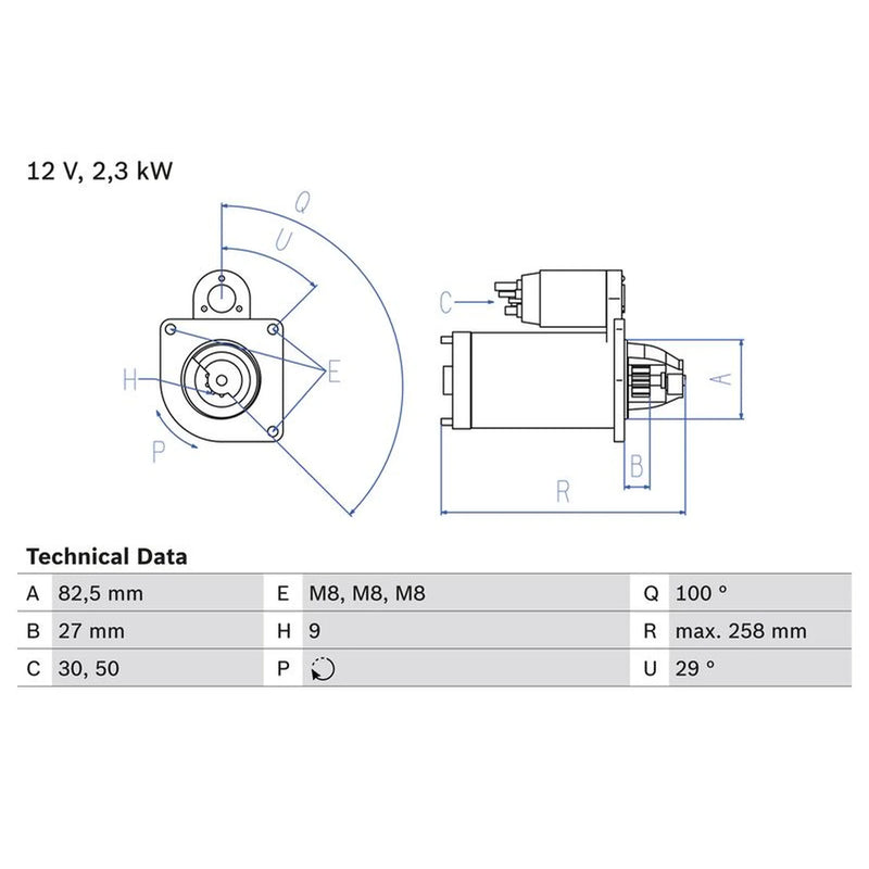 Bosch Starter Motor 12V 2.3kW 9 Teeth 0 986 018 490