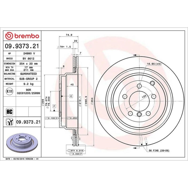Brembo 2 x Rear Brake Discs 09.9373.21