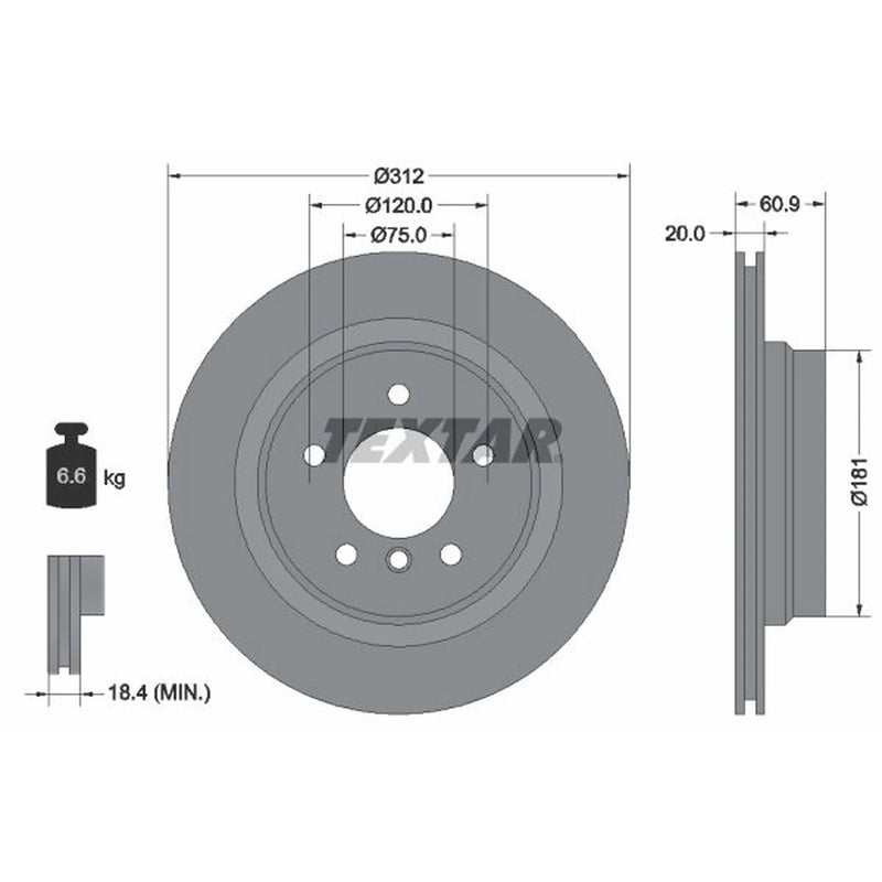 Textar 2 x Rear Externally Vented Brake Discs 92098803