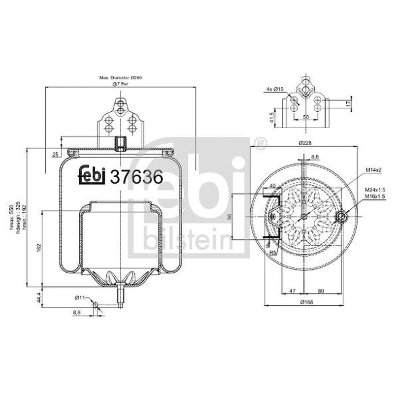 Febi Air Suspension Bellow 228mm Rear Right 37636