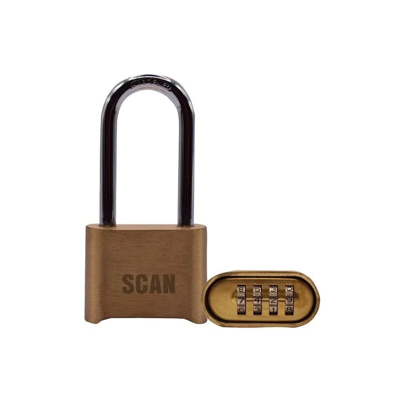 Scan Brass Combination Padlock 50mm Long Shackle - ZA116-1L