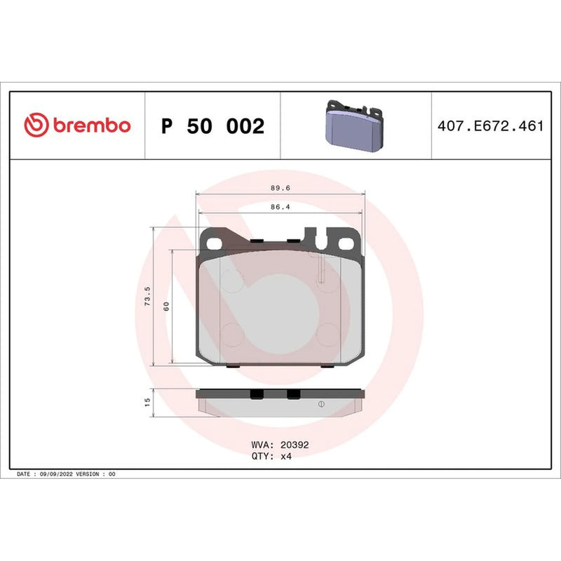Brembo 4 x Front Brake Pad Set P50002