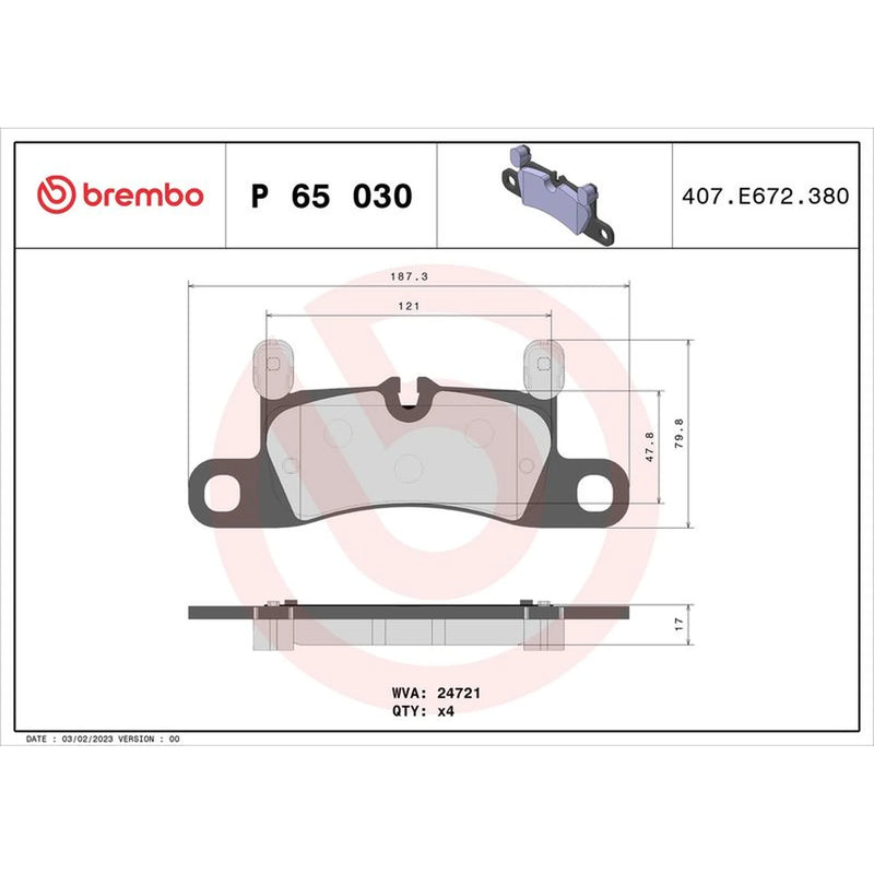 Brembo 4 x Rear Brake Pad Set P65030