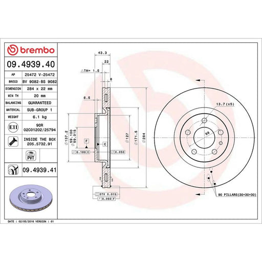 Brembo 2 x Front Brake Discs 09.4939.41