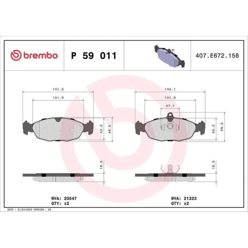 Brembo 4 x Front Brake Pad Set P59011