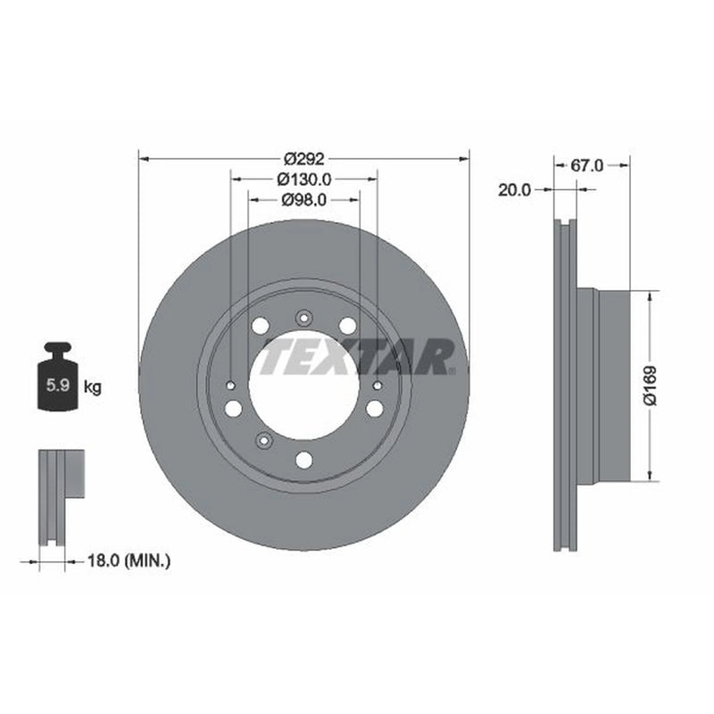 Textar 2 x Internally Vented Rear Brake Discs 92088903