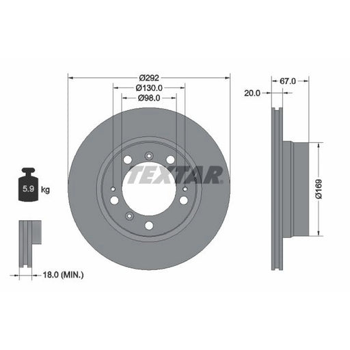 Textar 2 x Internally Vented Rear Brake Discs 92088903