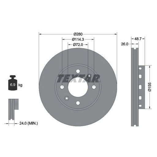Textar 2 x Externally Vented Front Brake Discs 92131700