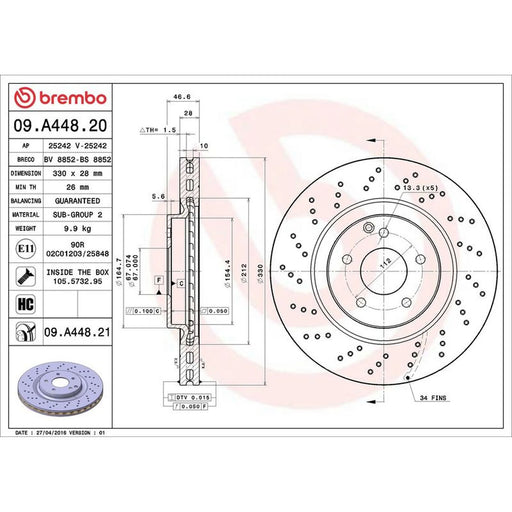 Brembo 2 x Perforated/Vented Front Brake Discs 09.A448.21