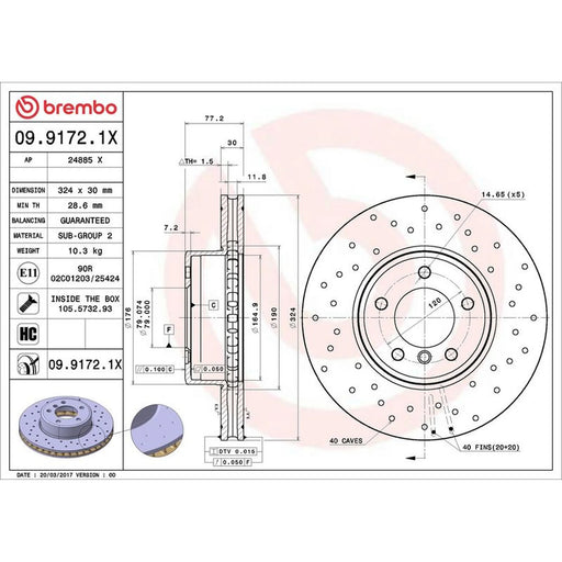 Brembo Xtra 2 x Perforated/Vented Front Brake Discs 09.9172.1X