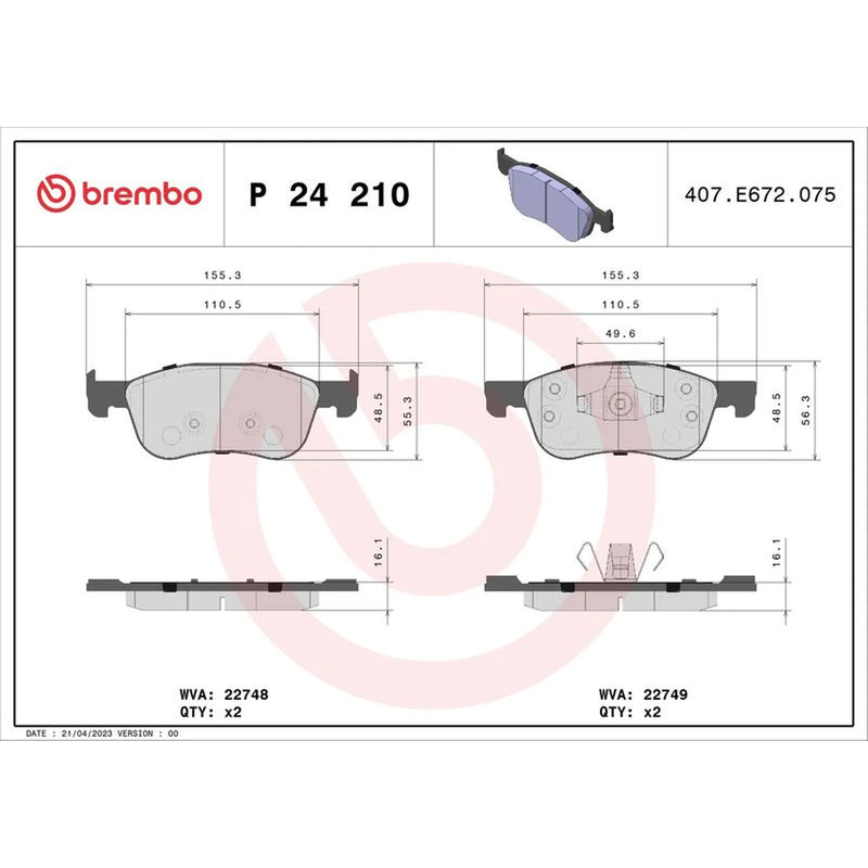 Brembo 4 x Front Brake Pad Set P24210
