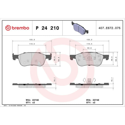 Brembo 4 x Front Brake Pad Set P24210